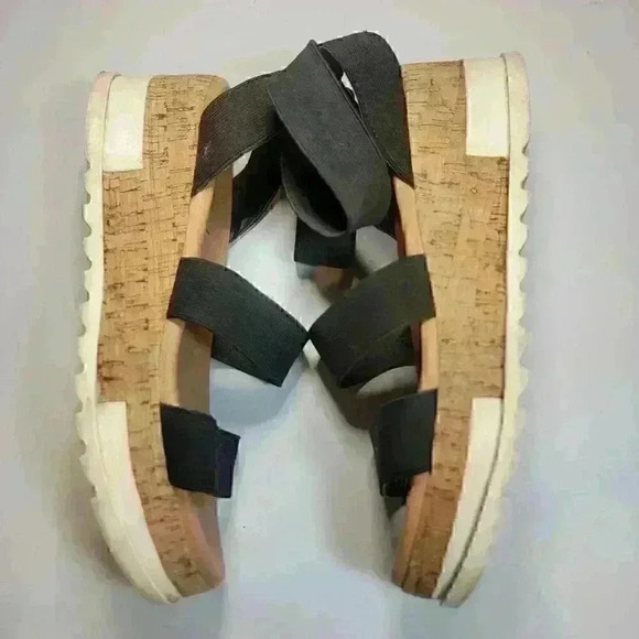 Steven Madden Beladonna Women's Black Strappy Sandals Stretch Cork Platform 8M - Picture 7 of 9
